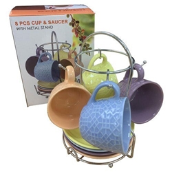 3oz Fixtures Colours Cup, Saucer & Stand 8 Piece Set