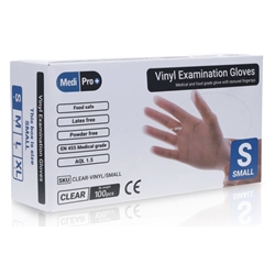 1 x 100 MediPro Small Clear Vinyl Gloves - RED DOT