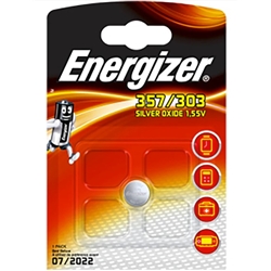 Energizer 357/303 Silver Oxide 1.55V. Box of 10 cells
