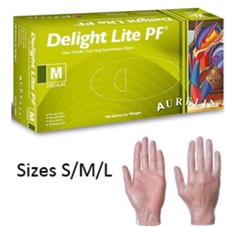 Aurelia DELIGHT Clear Powder Free SMALL Vinyl Gloves 100's - PACK (10)