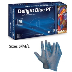 Aurelia DELIGHT Blue Powder Free SMALL Vinyl Gloves 100's
