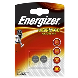 Energizer LR44/A76, Alkaline 1,5V. PK of 2 cells.