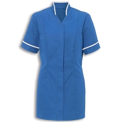 Women's Mandarin Collar Tunic - Hospital Blue, White Trim - Size 8