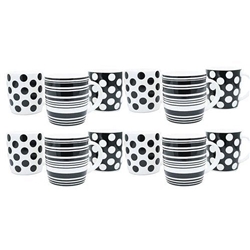 Fixtures 12oz Black & White SPOTTY & STRIPED Pattern Mugs