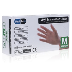 1 x 100 MediPro Medium Clear Vinyl Gloves RED DOT