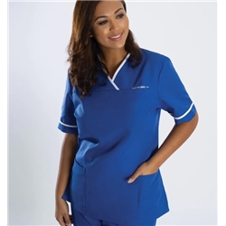 HP21 Women's Contrast Trim Scrub Top - Aqua Marine/White, Size M