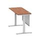 Air 1400 x 600mm Height Adjustable Desk Walnut Top Cable Ports Silver Leg With Silver Steel Modesty Panel