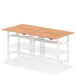 Air Back-to-Back 1600 x 800mm Height Adjustable 4 Person Bench Desk Oak Top CP White Frame