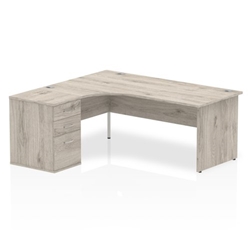 Impulse 1800mm Left Crescent Desk Grey Oak Top Panel End Leg Workstation 600 Deep Desk High Pedestal Bundle