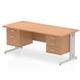 Impulse 1600 x 800mm Straight Desk Oak Top Silver Cable Managed Leg 1 x 2 Drawer 1 x 3 Drawer Fixed Pedestal