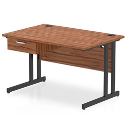 Impulse 1200 x 800mm Straight Office Desk Walnut Top Black Cantilever Leg Workstation 1 x 1 Drawer Fixed Pedestal