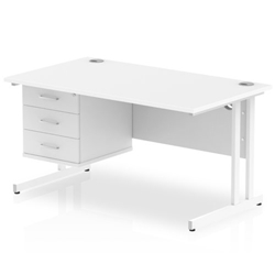 Impulse 1400 Rectangle White Cant Leg Desk WHITE 1 x 3 Drawer Fixed Ped