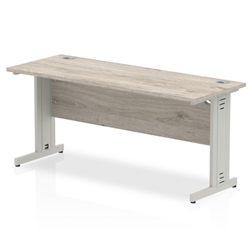 Impulse 1600 x 600mm Straight Desk Grey Oak Top Silver Cable Managed Leg