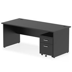 Impulse 1800 x 800mm Straight Office Desk Black Top Panel End Leg Workstation 2 Drawer Mobile Pedestal