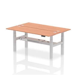 Air Back-to-Back 1800 x 600mm Height Adjustable 2 Person Bench Desk Beech Top CP Silver Frame