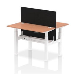 Air Back-to-Back 1200 x 600mm Height Adjustable 2 Person Office Bench Desk Beech Top with Cable Ports White Frame with Black Straight Screen