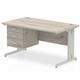 Impulse 1400 x 800mm Straight Desk Grey Oak Top Silver Cable Managed Leg with 1 x 3 Drawer Fixed Pedestal