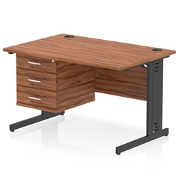 Impulse 1200 x 800mm Straight Office Desk Walnut Top Black Cable Managed Leg Workstation 1 x 3 Drawer Fixed Pedestal