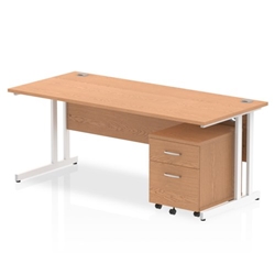 Impulse 1800 x 800mm Straight Desk Oak Top White Cantilever Leg with 2 Drawer Mobile Pedestal