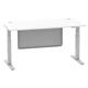 Air 1600 x 800mm Height Adjustable Desk White Top Cable Ports Silver Leg With Silver Steel Modesty Panel