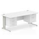 Impulse 1800 x 800mm Straight Desk White Top Silver Cable Managed Leg 1 x 2 Drawer 1 x 3 Drawer Fixed Pedestal