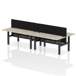 Air Back-to-Back 1800 x 800mm Height Adjustable 4 Person Bench Desk Grey Oak Top CP Black Frame with Black Straight Screen