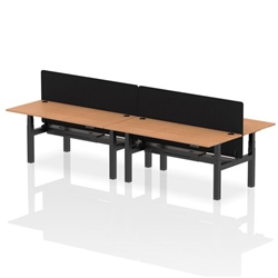 Air Back-to-Back 1800 x 800mm Height Adjustable 4 Person Bench Desk Oak Top CP Black Frame with Black Straight Screen