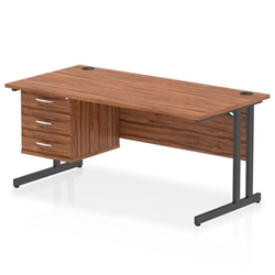 Impulse 1600 x 800mm Straight Office Desk Walnut Top Black Cantilever Leg Workstation 1 x 3 Drawer Fixed Pedestal