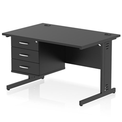 Impulse 1200 x 800mm Straight Office Desk Black Top Black Cable Managed Leg Workstation 1 x 3 Drawer Fixed Pedestal