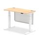 Air 1200 x 600mm Height Adjustable Desk Maple Top Cable Ports White Leg With White Steel Modesty Panel