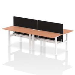Air Back-to-Back 1400 x 800mm Height Adjustable 4 Person Bench Desk Beech Top CP White Frame with Black Straight Screen