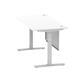 Air 1600 x 800mm Height Adjustable Desk White Top Cable Ports Silver Leg With Silver Steel Modesty Panel