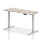 Air 1400 x 600mm Height Adjustable Desk Grey Oak Top Cable Ports Silver Leg