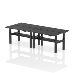 Air Back-to-Back 1400 x 600mm Height Adjustable 4 Person Office Bench Desk Black Top with Cable Ports Black Frame