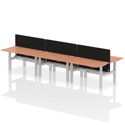 Air Back-to-Back 1400 x 800mm Height Adjustable 6 Person Bench Desk Beech Top CP Silver Frame with Black Straight Screen
