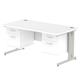 Impulse 1600 x 800mm Straight Desk White Top Silver Cable Managed Leg 2 x 2 Drawer Fixed Pedestal
