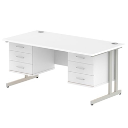 Impulse 1600 x 800mm Straight Desk White Top Silver Cantilever Leg 2 x 3 Drawer Fixed Pedestal