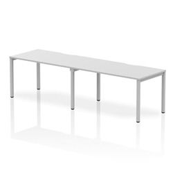Single Silver Frame Bench Desk 1400 White (2 Pod)