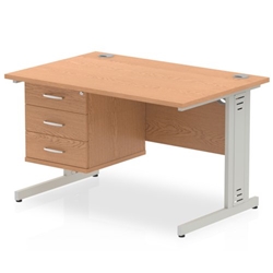 Impulse 1200 x 800mm Straight Desk Oak Top Silver Cable Managed Leg with 1 x 3 Drawer Fixed Pedestal