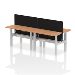 Air Back-to-Back 1200 x 600mm Height Adjustable 4 Person Bench Desk Oak Top CP Silver Frame with Black Straight Screen