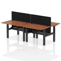 Air Back-to-Back 1200 x 800mm Height Adjustable 4 Person Bench Desk Walnut Top CP Black Frame with Black Straight Screen