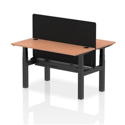 Air Back-to-Back 1400 x 600mm Height Adjustable 2 Person Bench Desk Beech Top CP Black Frame with Black Straight Screen
