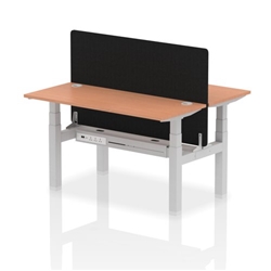Air Back-to-Back 1400 x 600mm Height Adjustable 2 Person Bench Desk Beech Top CP Silver Frame with Black Straight Screen