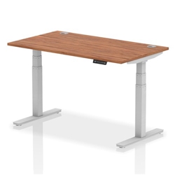 Air 1400 x 800mm Height Adjustable Desk Walnut Top Cable Ports Silver Leg