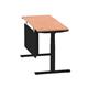 Air 1400 x 600mm Height Adjustable Desk Beech Top Cable Ports Black Leg With Black Steel Modesty Panel