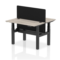 Air Back-to-Back 1200 x 600mm Height Adjustable 2 Person Bench Desk Grey Oak Top CP Black Frame with Black Straight Screen