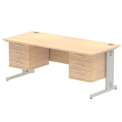 Impulse 1800 x 800mm Straight Desk Maple Top Silver Cable Managed Leg 2 x 3 Drawer Fixed Pedestal