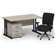Impulse 1400 x 800 Black Cant Office Desk Grey Oak + 3 Dr Mobile Ped & Chiro Med Back Black W/Arms