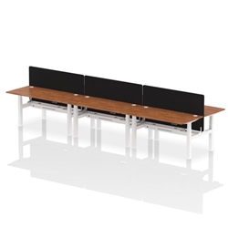 Air Back-to-Back 1600 x 800mm Height Adjustable 6 Person Bench Desk Walnut Top CP White Frame with Black Straight Screen