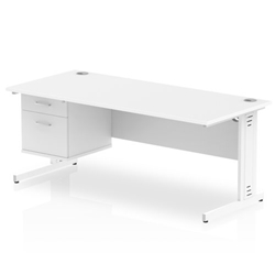 Impulse 1800 x 800mm Straight Desk White Top White Cable Managed Leg 1 x 2 Drawer Fixed Pedestal